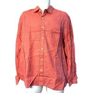 28 Palms Men's Large Salmon Pink Linen Button Front Long Sleeve Shirt